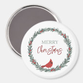 Red Berries Wreath and Red Cardinal Christmas Magneet (Voorkant / Achterkant)