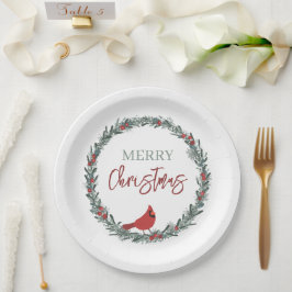 Red Berries Wreath and Red Cardinal Christmas  Papieren Bordje