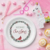 Red Berries Wreath and Red Cardinal Christmas Papieren Bordje (Feest)