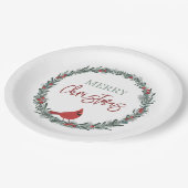 Red Berries Wreath and Red Cardinal Christmas Papieren Bordje (Gekanteld)