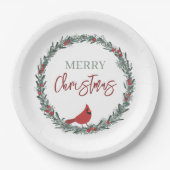 Red Berries Wreath and Red Cardinal Christmas Papieren Bordje (Voorkant)