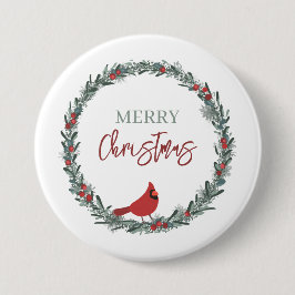 Red Berries Wreath and Red Cardinal Christmas  Ronde Button 7,6 Cm