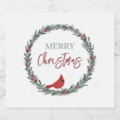 Red Berries Wreath and Red Cardinal Christmas Sparkling Wijnetiket (Enkel label)