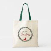 Red Berries Wreath and Red Cardinal Christmas Tote Bag (Achterkant)