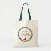 Red Berries Wreath and Red Cardinal Christmas Tote Bag (Voorkant)