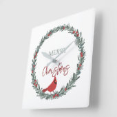 Red Berries Wreath and Red Cardinal Christmas Vierkante Klok (Hoek)