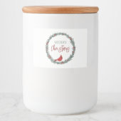 Red Berries Wreath and Red Cardinal Christmas Voedselcontainer Etiket (Voorkant)