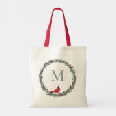 Red Berries Wreath and Red Cardinal Monogram Tote Bag (Achterkant)