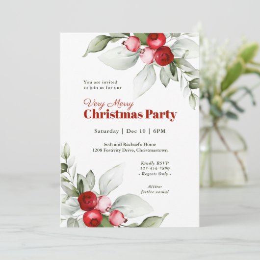 Red Berries Zeer prettige kerstfeestdag Kaart (Staand voorkant)