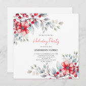 Red Berry Bloemen Waterverf Kerstmis Kaart (Voorkant / Achterkant)