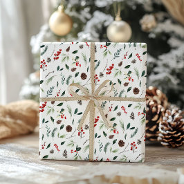 Red Berry Botanische Waterverf Kerstpatroon Inpakpapier Vel