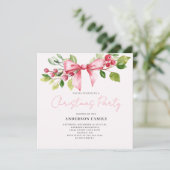 Red Berry Bow Kerst Vakantie Party uitnodiging (Staand voorkant)