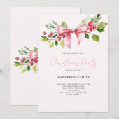 Red Berry Bow Kerst Vakantie Party uitnodiging (Voorkant / Achterkant)