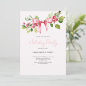 Red Berry Bow Kerst Vakantie Party uitnodiging (Staand voorkant)