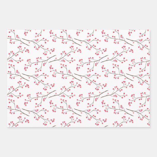 Red Berry Branch Winter Holiday Inpakpapier Vel (Voorkant 3)