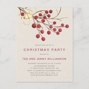 Red Berry Christmas Party Invitation Briefkaart