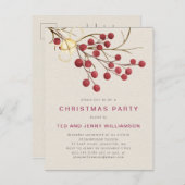 Red Berry Christmas Party Invitation Briefkaart (Voorkant / Achterkant)