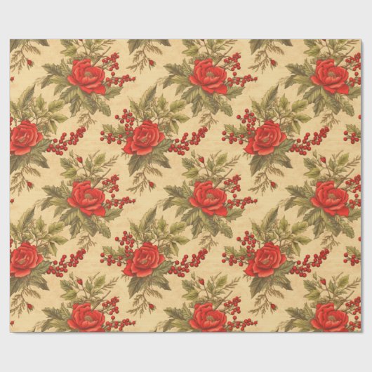 Red Berry Christmas  Pattern Cadeaupapier (Vlak)