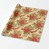 Red Berry Christmas  Pattern Cadeaupapier (Uitgerold)