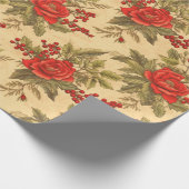 Red Berry Christmas Pattern Cadeaupapier (Hoek)