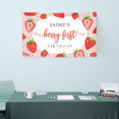 Red Berry Eerste Verjaardag Aardbei Meisje Verjaar Spandoek (Beurs)