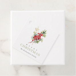 Red Berry Fir Winter Christmas Foliage Waterverf Bedankjes Labels