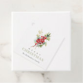 Red Berry Fir Winter Christmas Foliage Waterverf Bedankjes Labels (In situ)