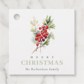 Red Berry Fir Winter Christmas Foliage Waterverf Bedankjes Labels (Voorkant)