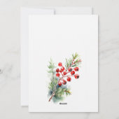 Red Berry Fir Winter Christmas Foliage Waterverf Feestdagenkaart (Achterkant)