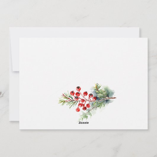 Red Berry Fir Winter Christmas Waterverf Foto Feestdagenkaart (Achterkant)