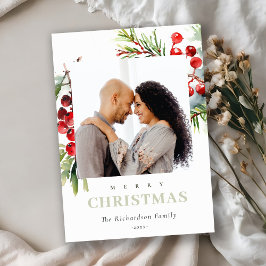 Red Berry Fir Winter Christmas Waterverf Foto Feestdagenkaart