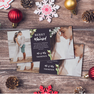 Red Berry Floral Twigs Vrolijk getrouwd Kerstmis Bedankkaart