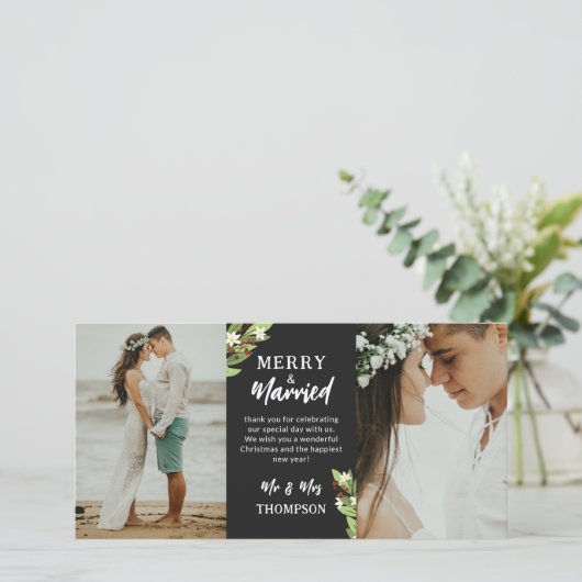 Red Berry Floral Twigs Vrolijk getrouwd Kerstmis Bedankkaart (Staand voorkant)