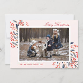 Red Berry Foliage Blush Kerstvakantie foto Feestdagenkaart