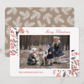 Red Berry Foliage Kerstfeestdag Fotokaart Feestdagenkaart (Voorkant / Achterkant)