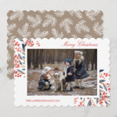 Red Berry Foliage Kerstfeestdag Fotokaart Feestdagenkaart (Voorkant / Achterkant)