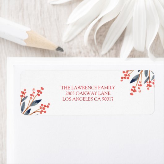 Red Berry Foliage Kerstmis Adres Etiket (Insitu)