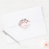 Red Berry Foliage Kerstmis gepersonaliseerd Ronde Sticker (Envelop)