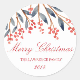 Red Berry Foliage Kerstmis gepersonaliseerd Ronde Sticker
