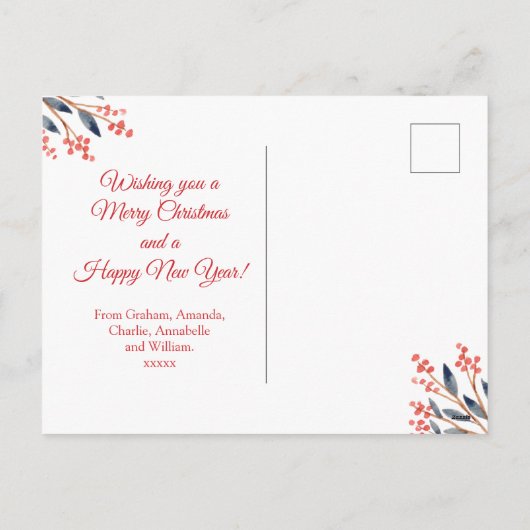 Red Berry Foliage Kerstvakantie foto Feestdagenkaart (Achterkant)