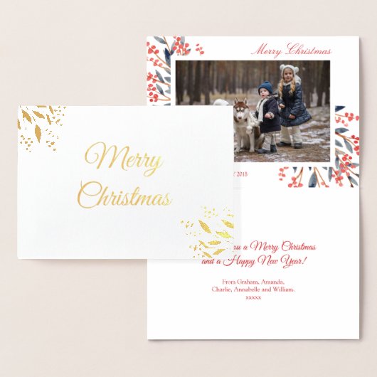 Red Berry Foliage Kerstvakantie foto Folie Kaarten (Display)