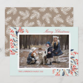 Red Berry Foliage Mint Kerstvakantie foto Feestdagenkaart (Voorkant / Achterkant)