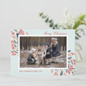 Red Berry Foliage Mint Kerstvakantie foto Feestdagenkaart (Staand voorkant)