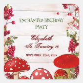 Red Berry Garden Toadstool Kind Magic Mushrooms Vierkante Sticker (Voorkant)