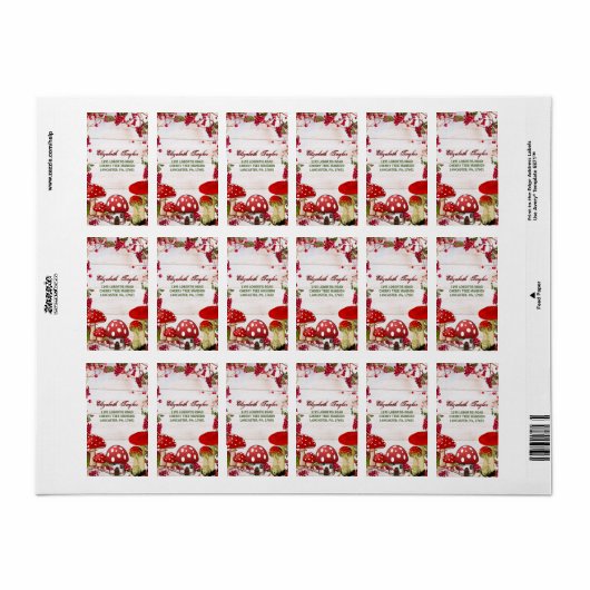Red Berry Garden Toadstool Magic Mushroom Party Etiket (Full Sheet)
