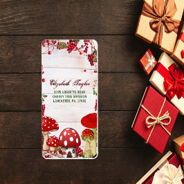 Red Berry Garden Toadstool Magic Mushroom Party Etiket