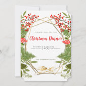 Red Berry Gold Geometric Lijst kerstavond Kaart (Voorkant)