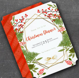 Red Berry Gold Geometric Lijst kerstavond Kaart