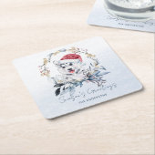 Red Berry Gold Krans Siberische Husky Dog Kerstmis Kartonnen Onderzetters (Schuin)