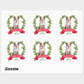 Red Berry Holly Banner Australian Shepherd Holiday Vierkante Sticker (Vel)